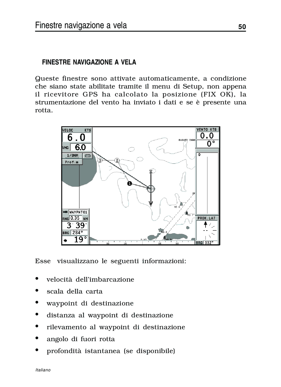 Navionics 10C, 11C manual Finestre navigazione a vela, Finestre Navigazione a Vela 