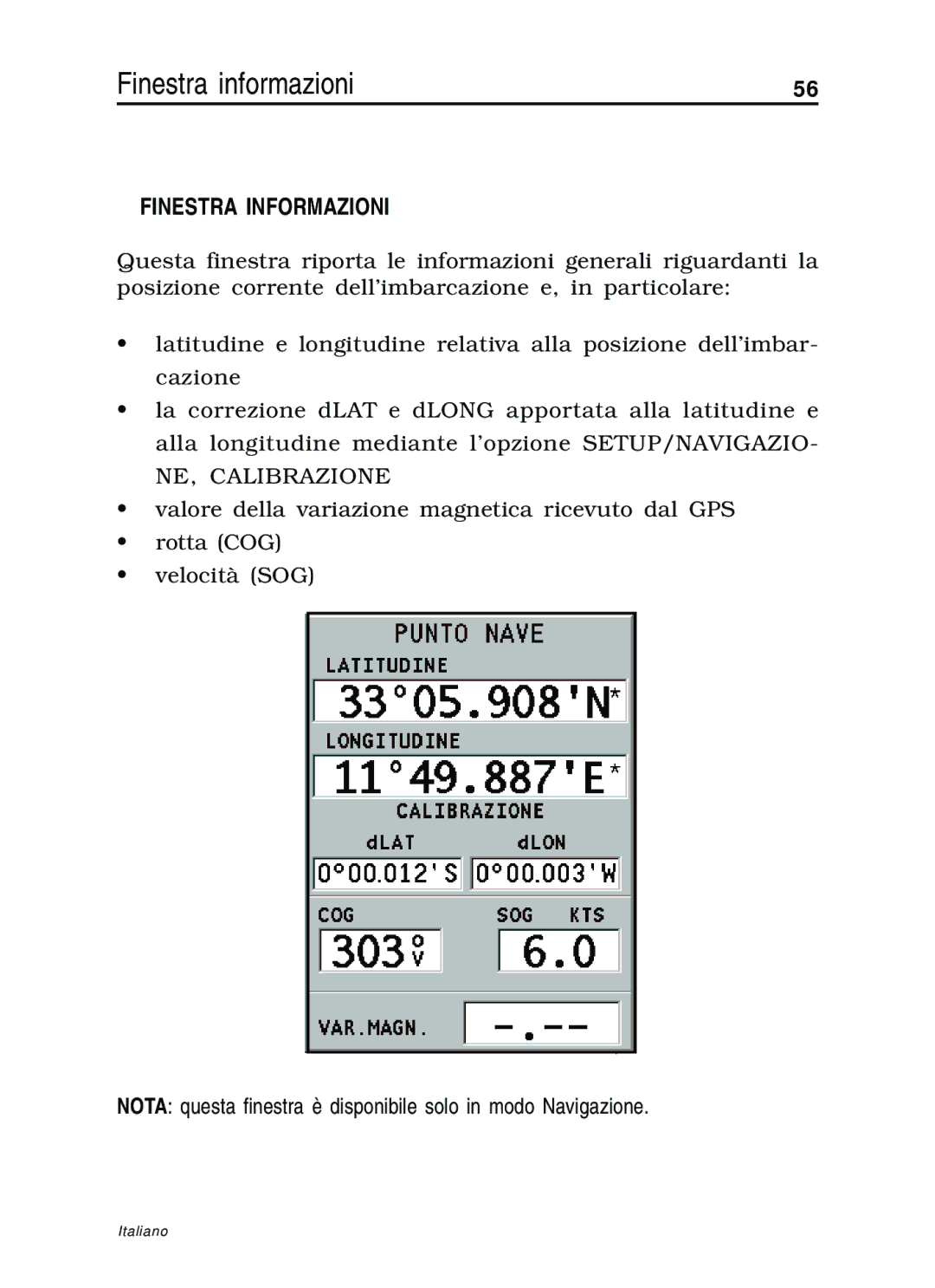 Navionics 10C, 11C manual Finestra informazioni, Finestra Informazioni 