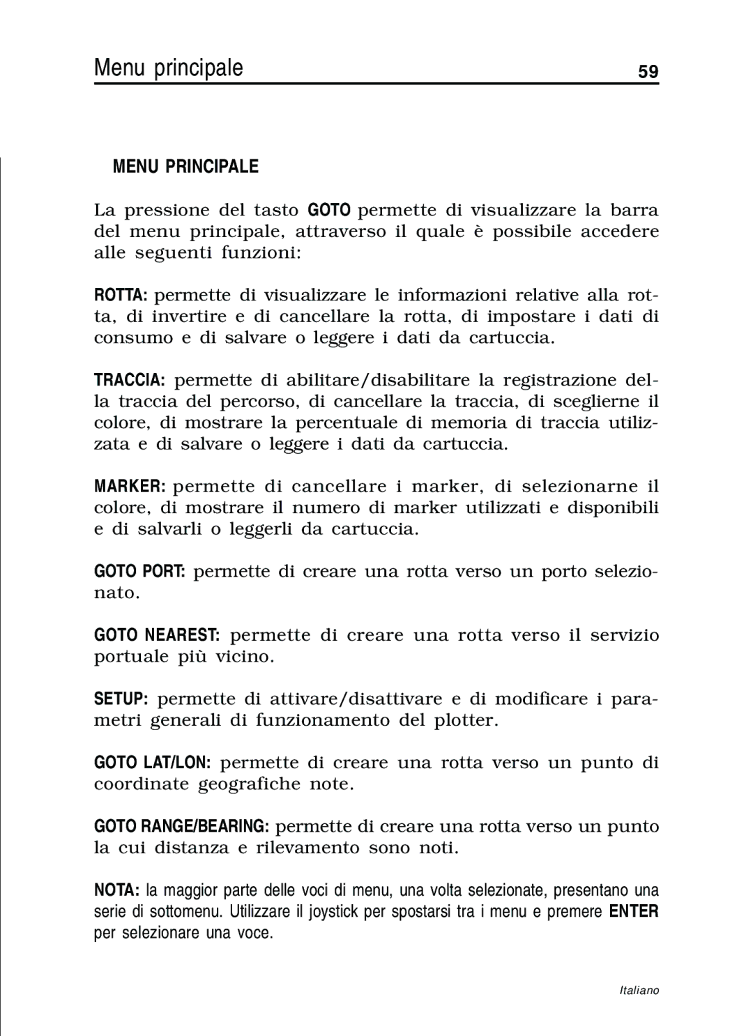 Navionics 11C, 10C manual Menu principale, Menu Principale 