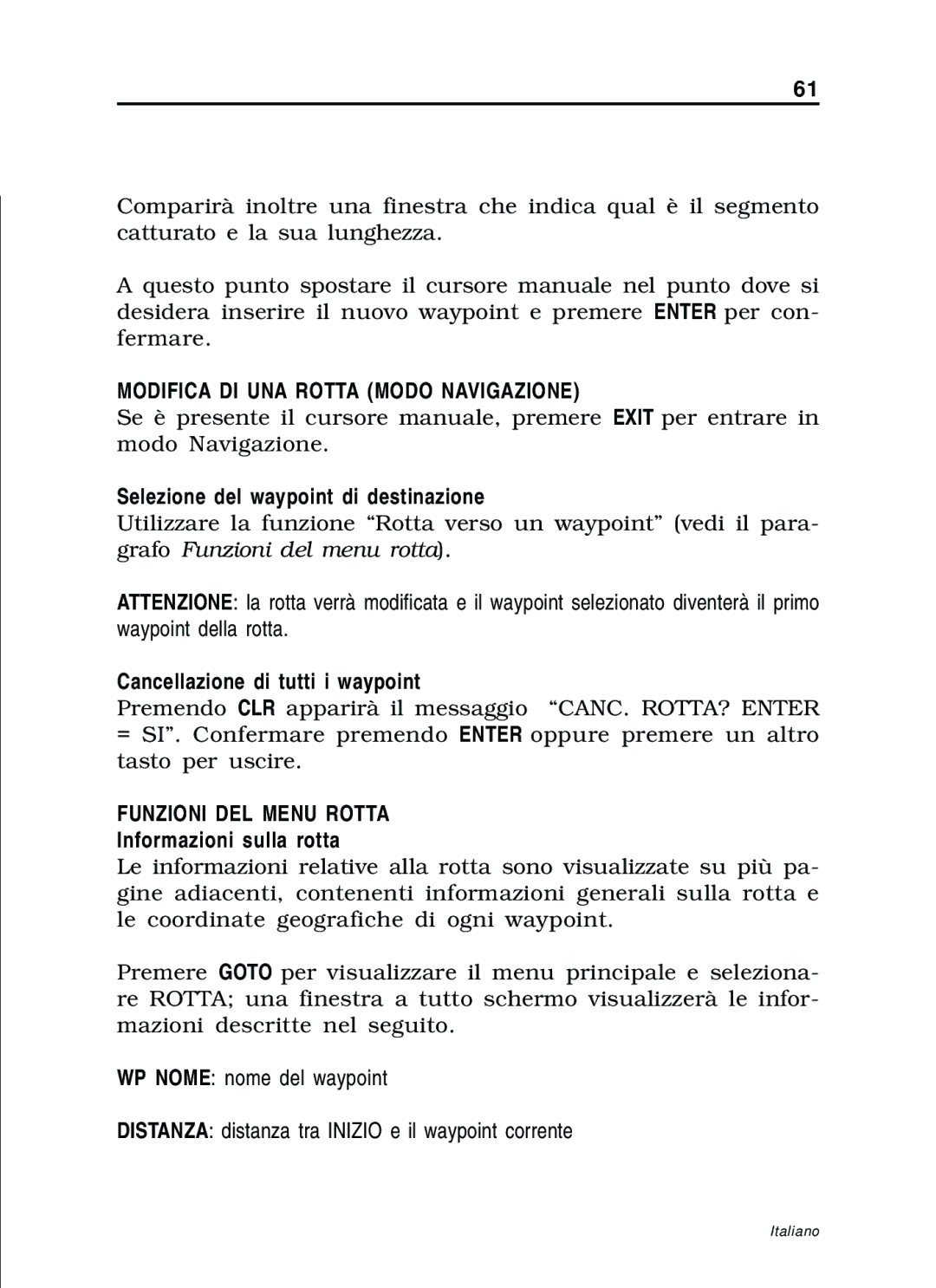 Navionics 11C, 10C Modifica DI UNA Rotta Modo Navigazione, Selezione del waypoint di destinazione, Funzioni DEL Menu Rotta 