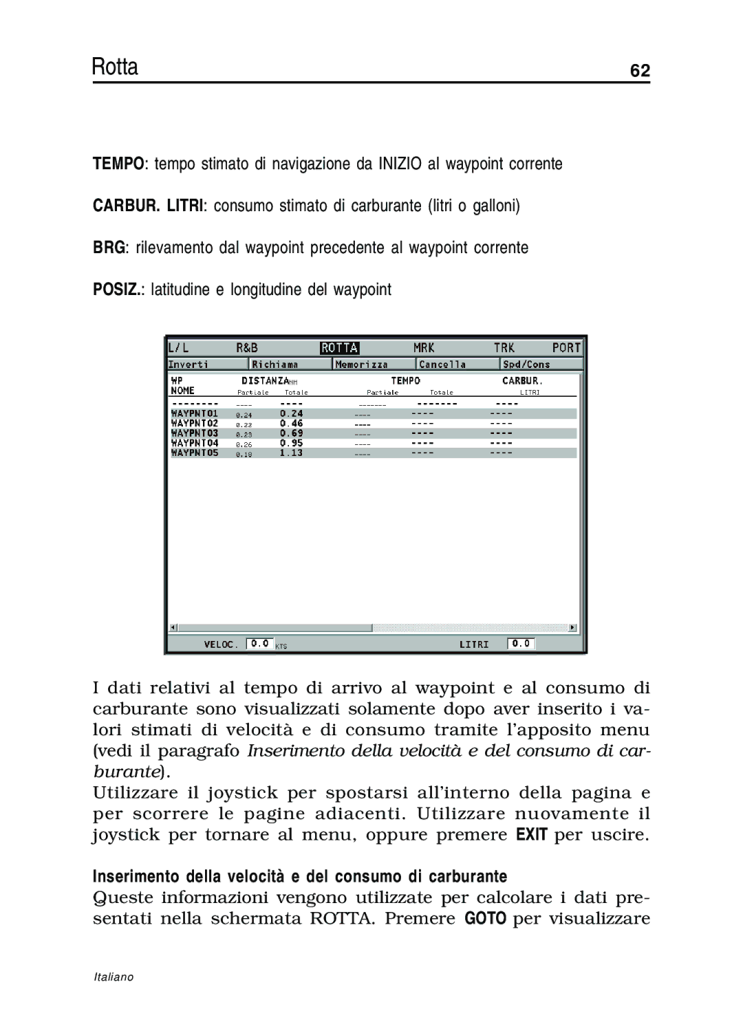 Navionics 10C, 11C manual Inserimento della velocità e del consumo di carburante 