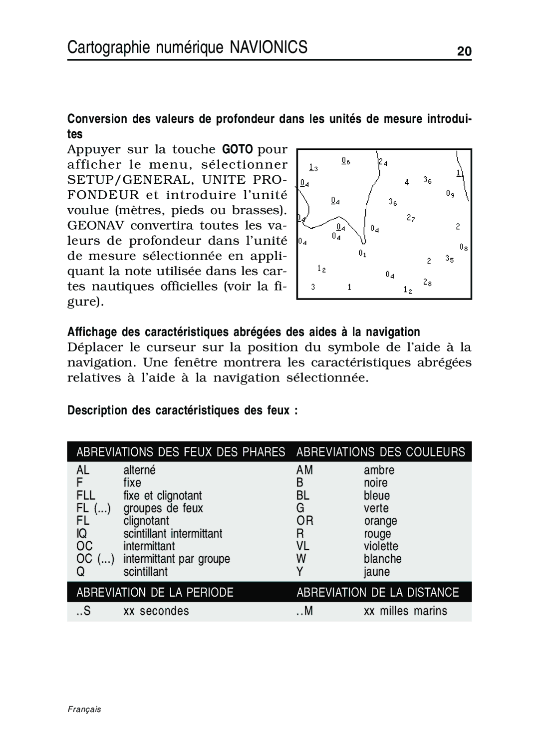 Navionics 10C, 11C manual Description des caractéristiques des feux 