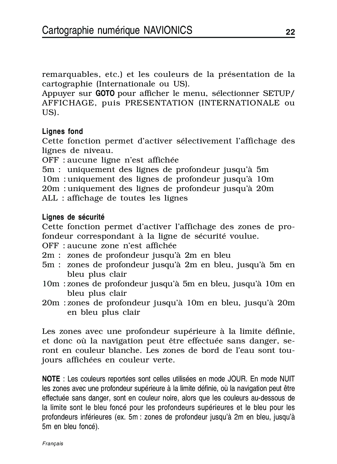 Navionics 10C, 11C manual Lignes fond, Lignes de sécurité 