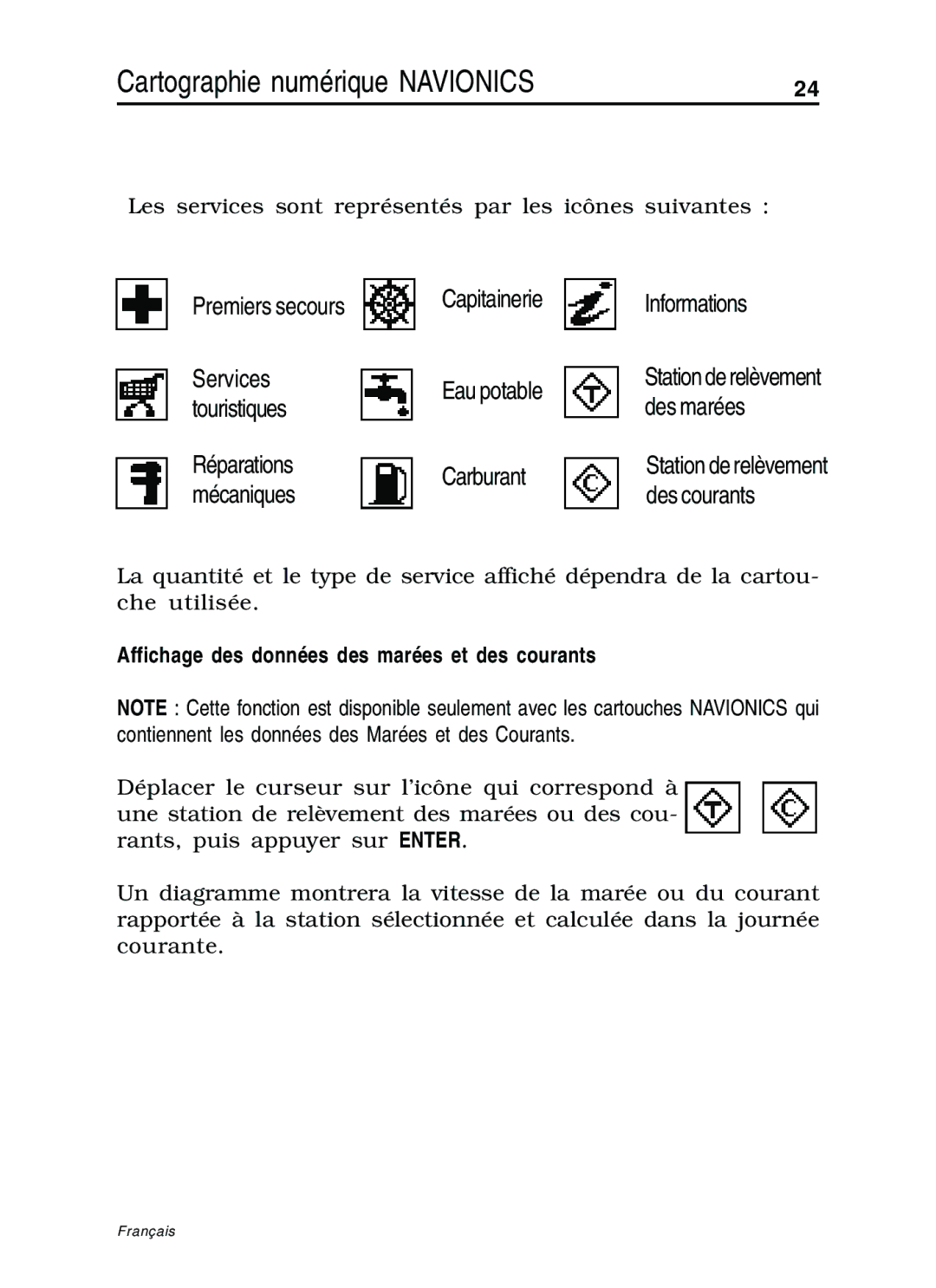 Navionics 10C, 11C manual Mécaniques Des courants, Affichage des données des marées et des courants 