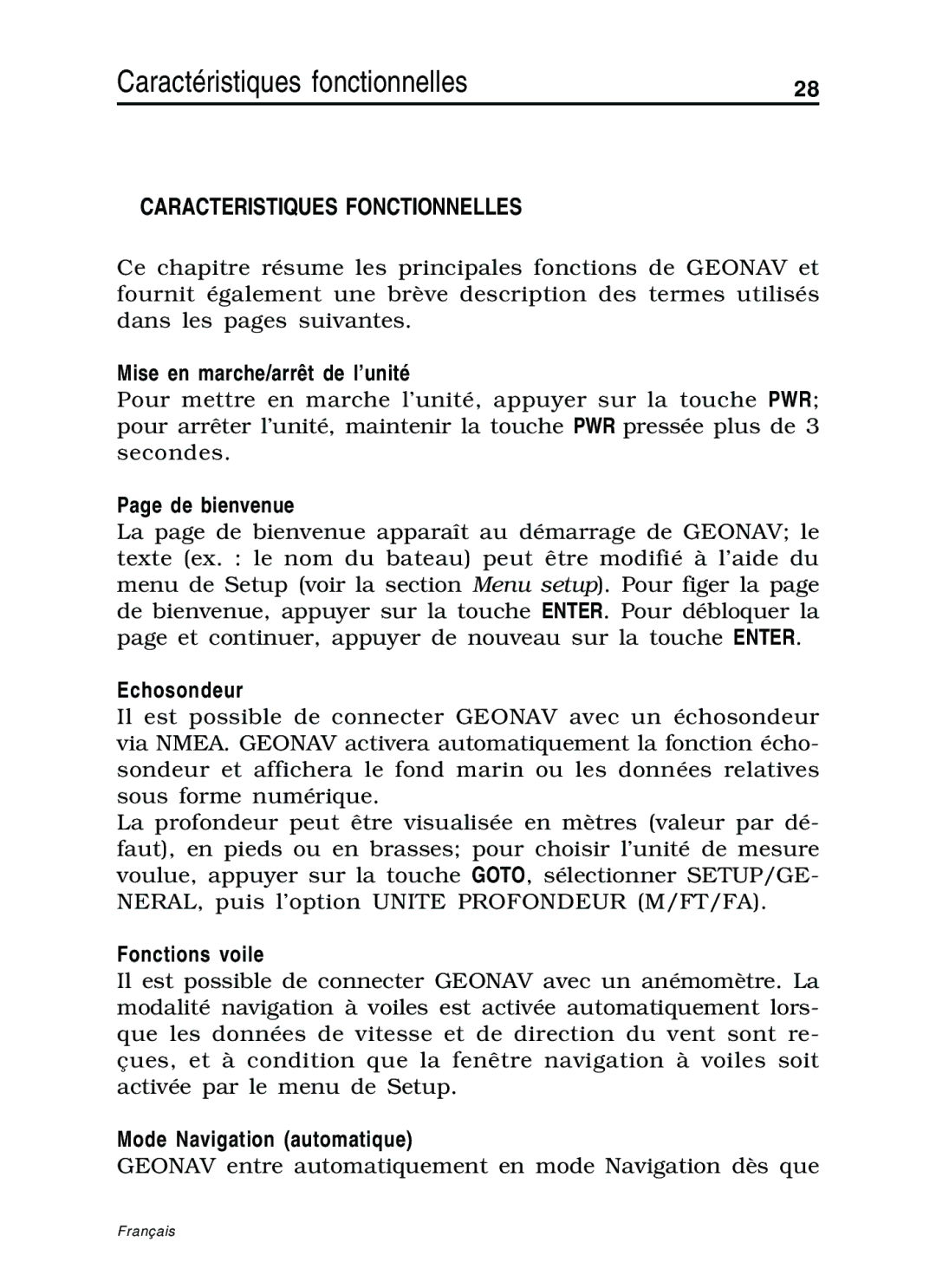 Navionics 10C, 11C manual Caractéristiques fonctionnelles, Caracteristiques Fonctionnelles 