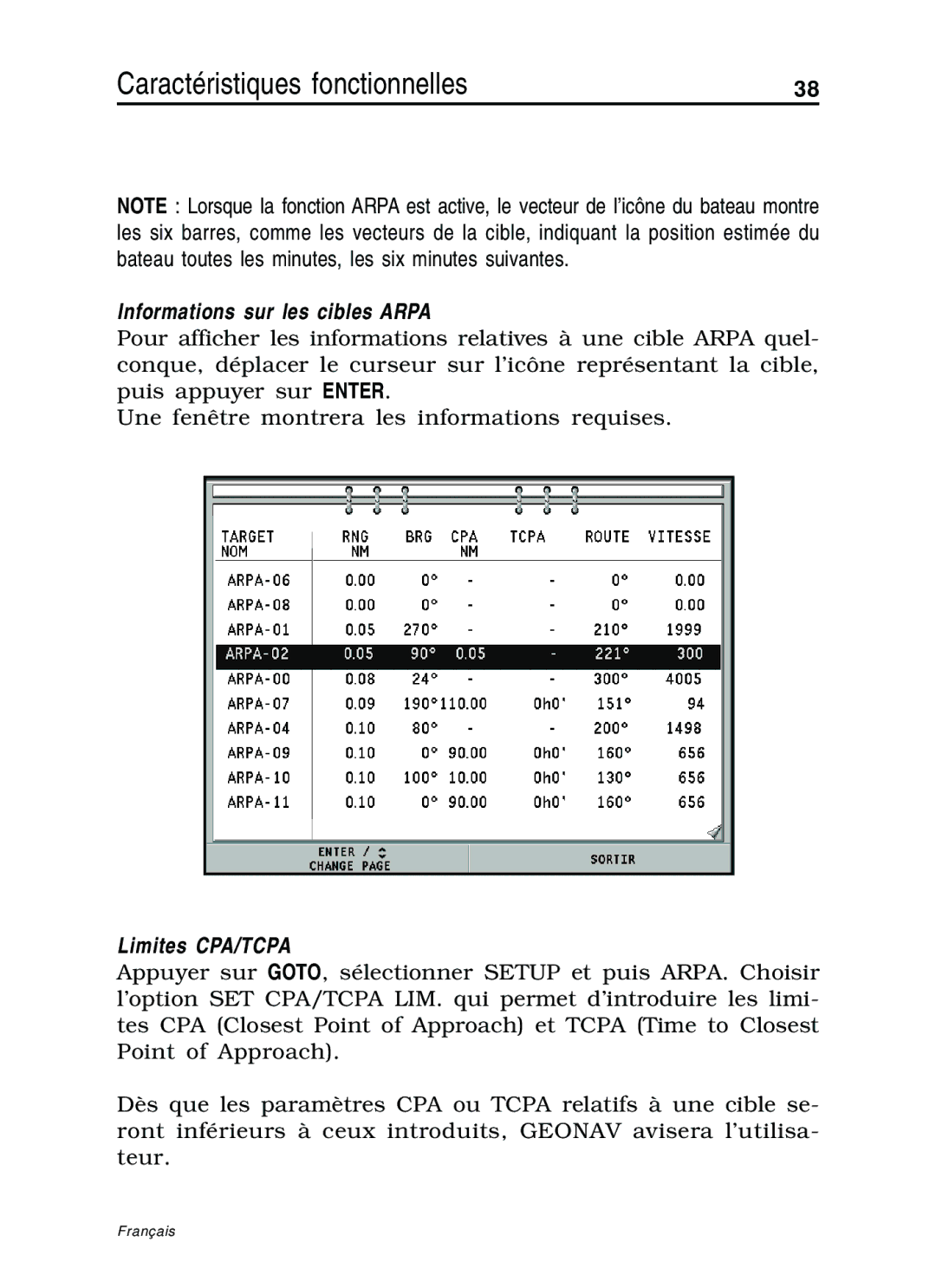 Navionics 10C, 11C manual Informations sur les cibles Arpa 