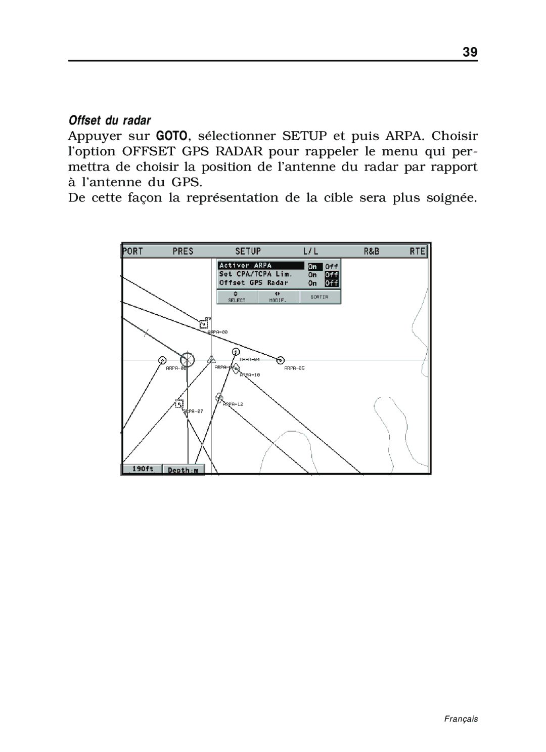 Navionics 11C, 10C manual Offset du radar 