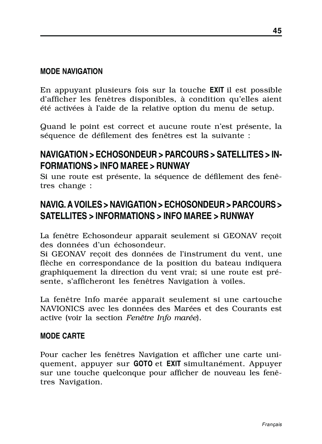 Navionics 11C, 10C manual Mode Navigation, Mode Carte 