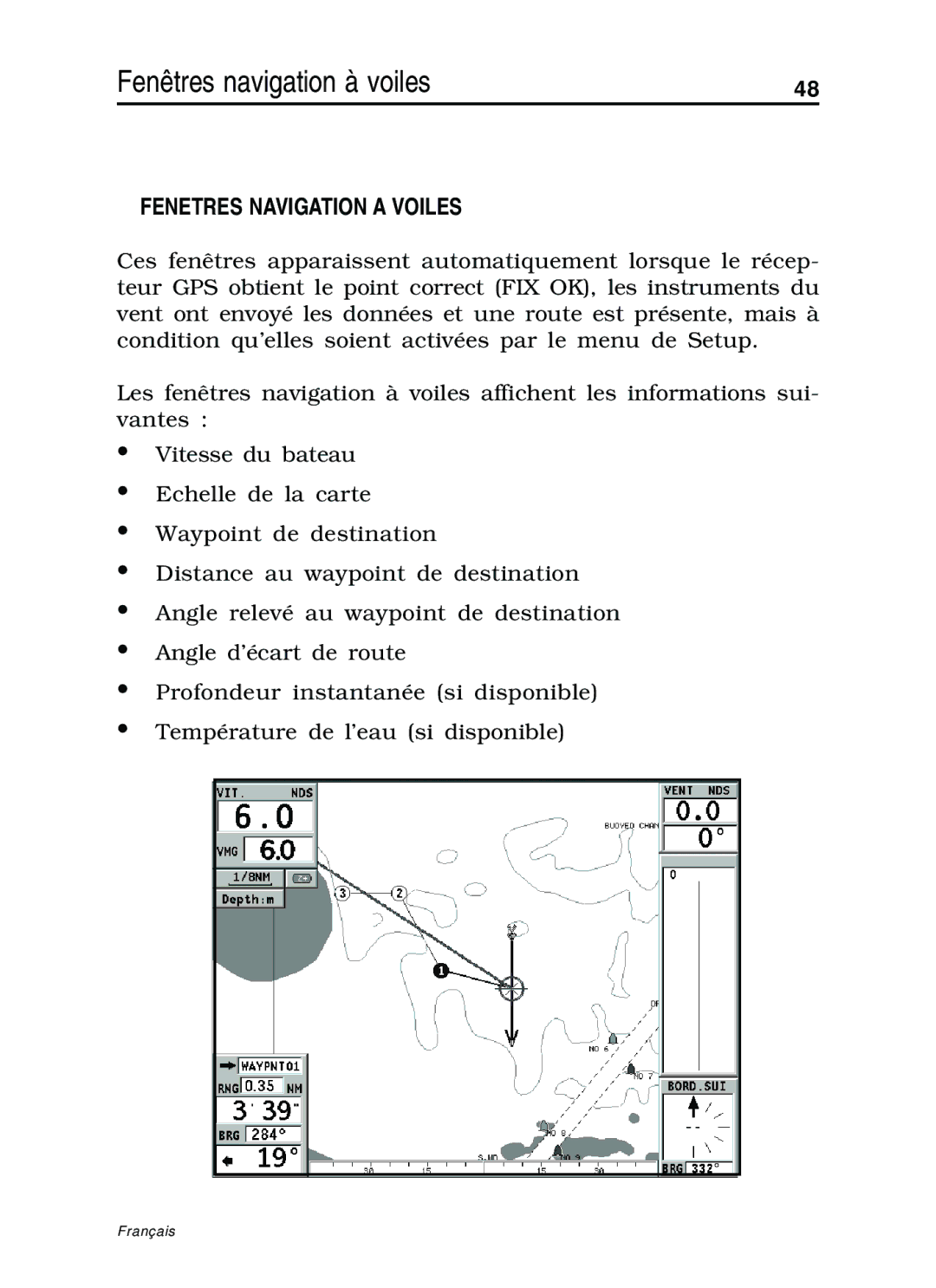 Navionics 10C, 11C manual Fenêtres navigation à voiles, Fenetres Navigation a Voiles 