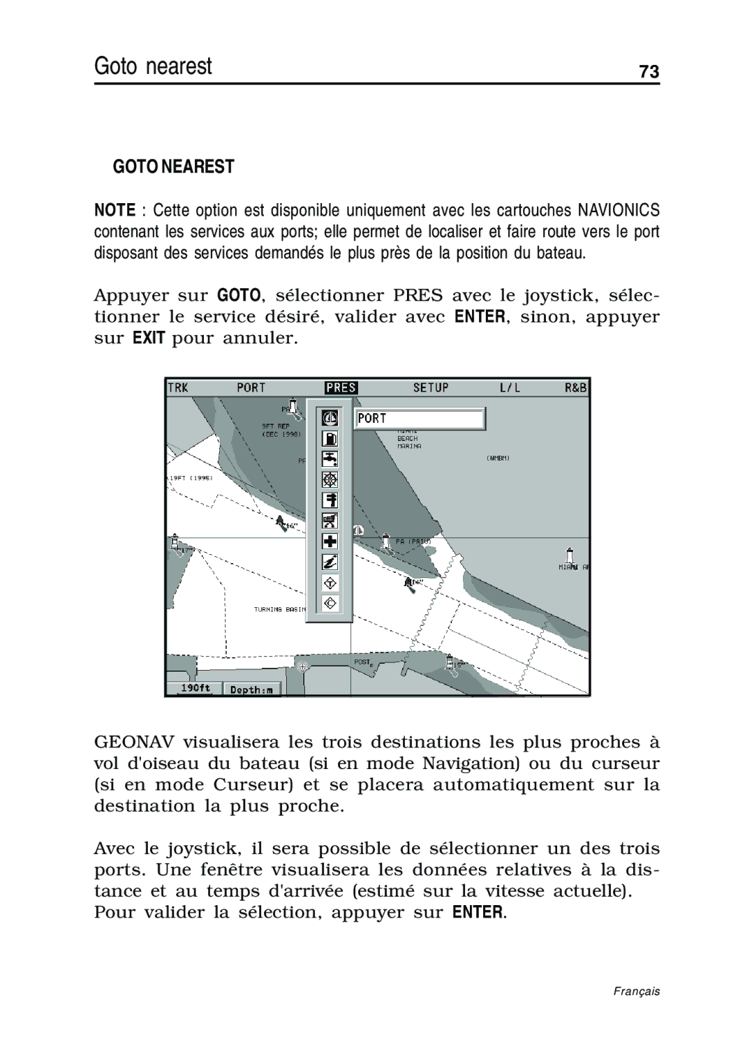 Navionics 11C, 10C manual Goto nearest 