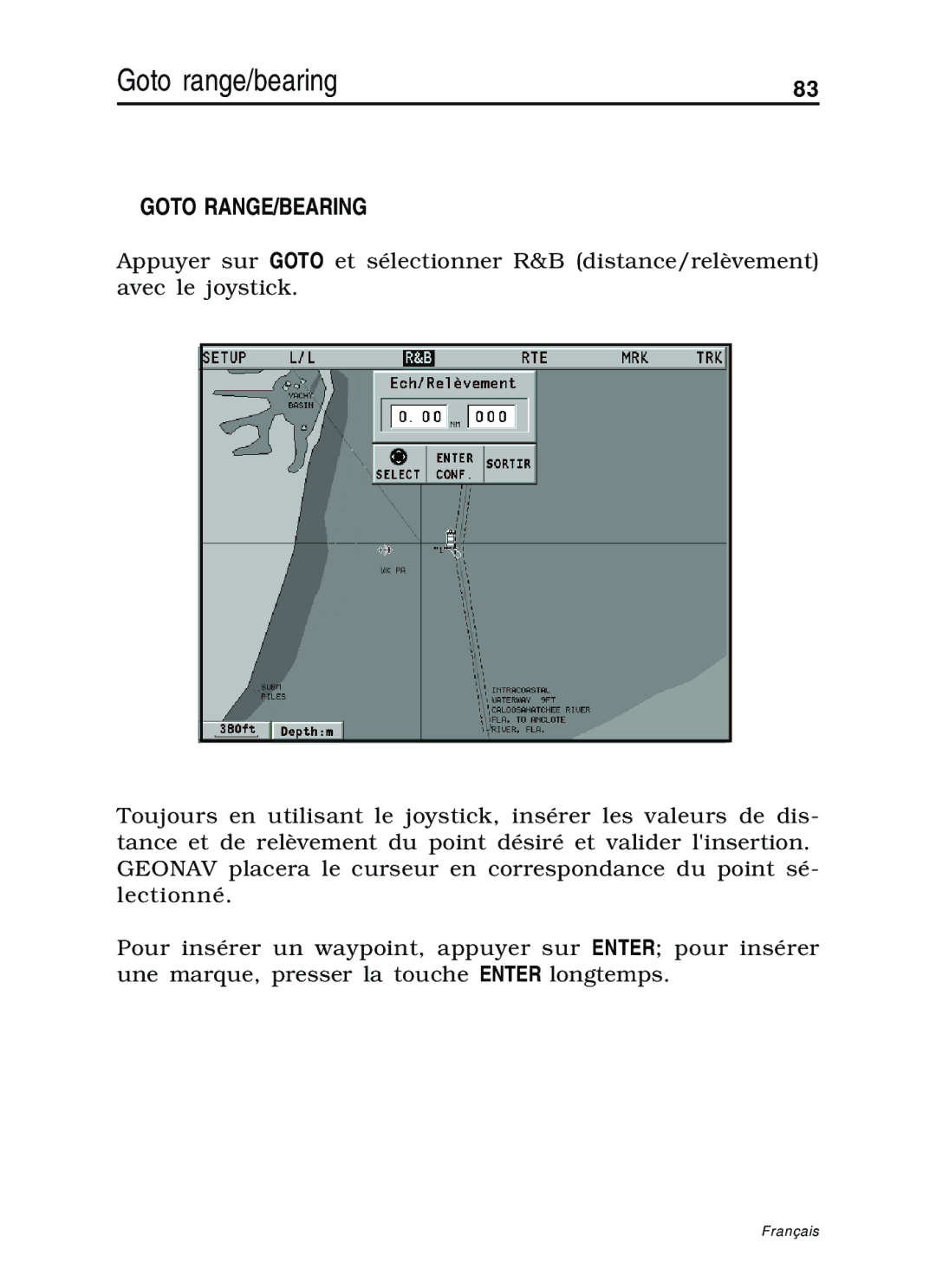 Navionics 11C, 10C manual Goto range/bearing 