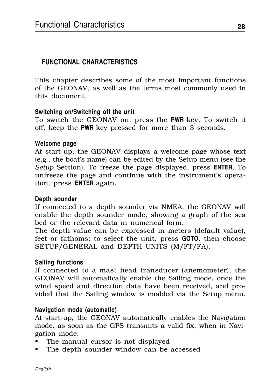 Navionics 10C, 11C manual Functional Characteristics 