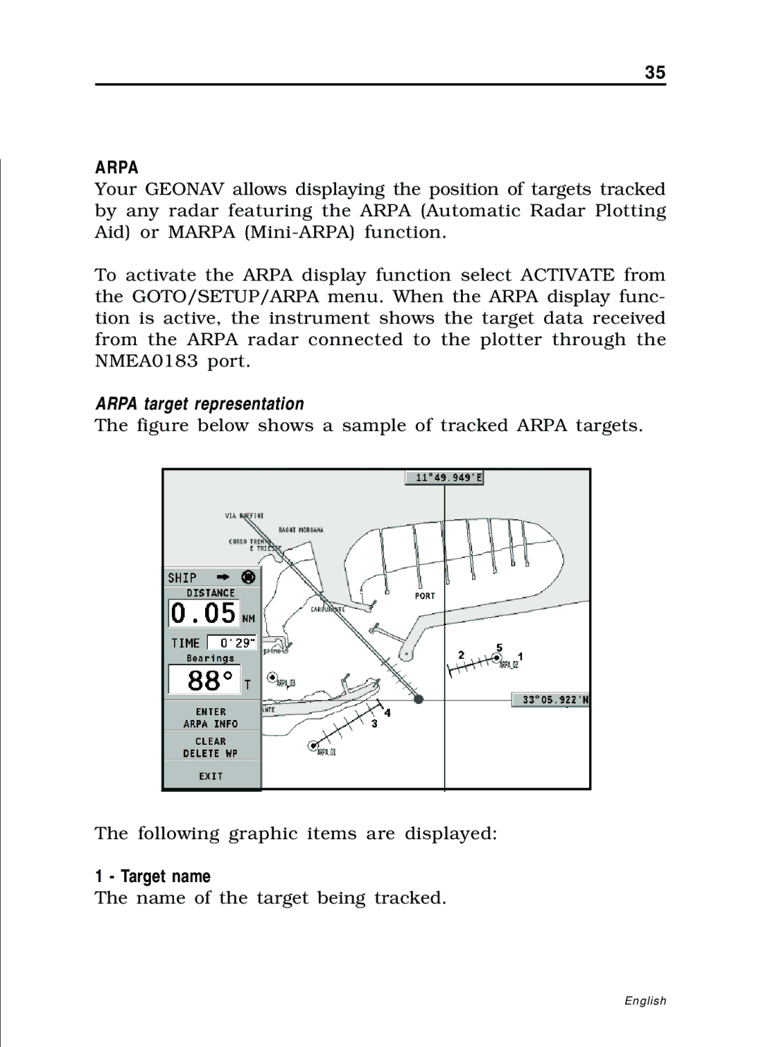 Navionics 11C, 10C manual Arpa, Target name 