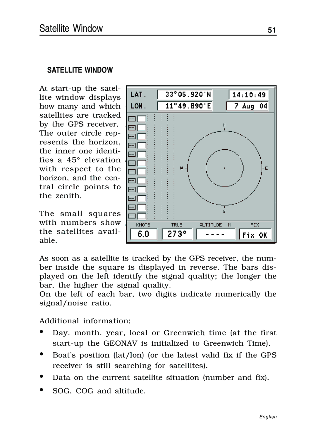 Navionics 11C, 10C manual Satellite Window 