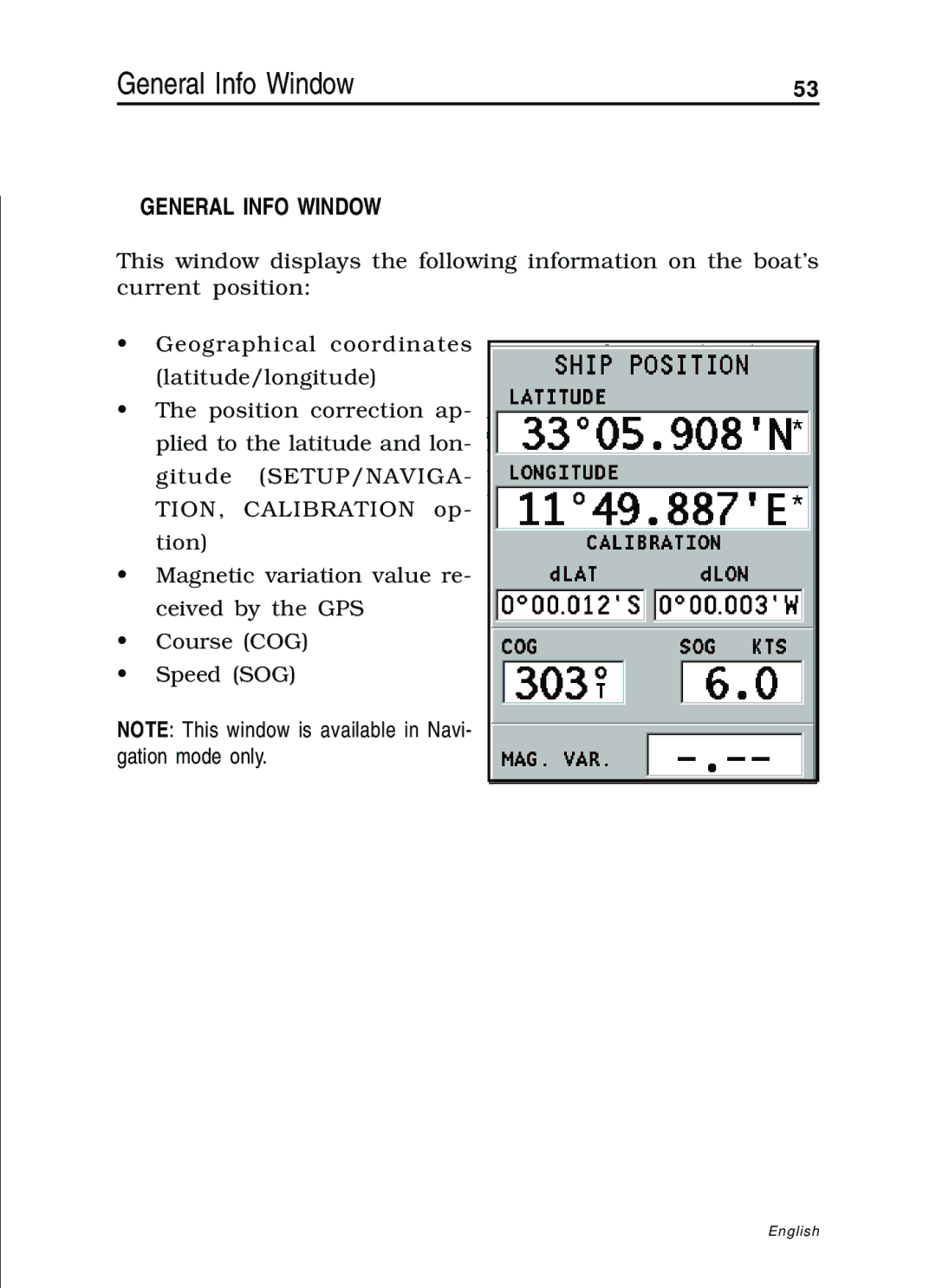 Navionics 11C, 10C manual General Info Window 