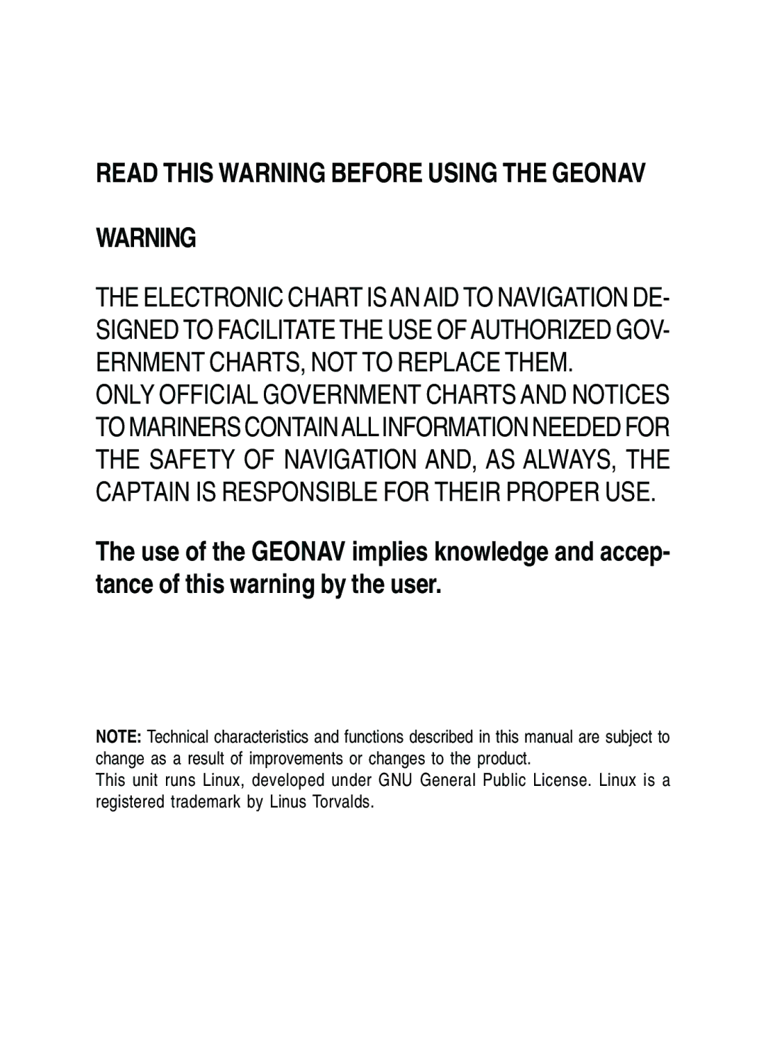 Navionics 11C, 10C manual Read this Warning Before Using the Geonav 