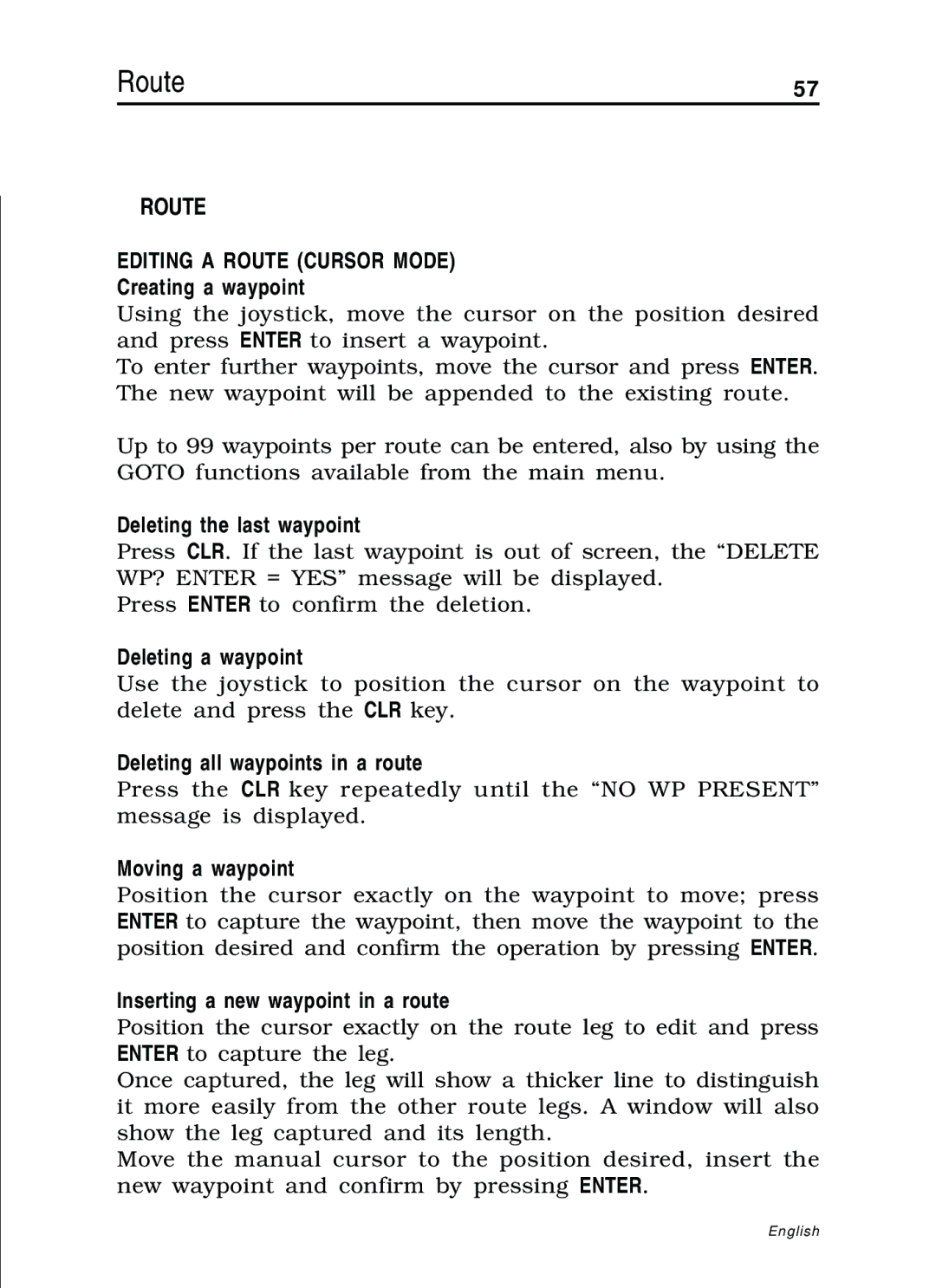 Navionics 11C, 10C manual Route Editing a Route Cursor Mode 