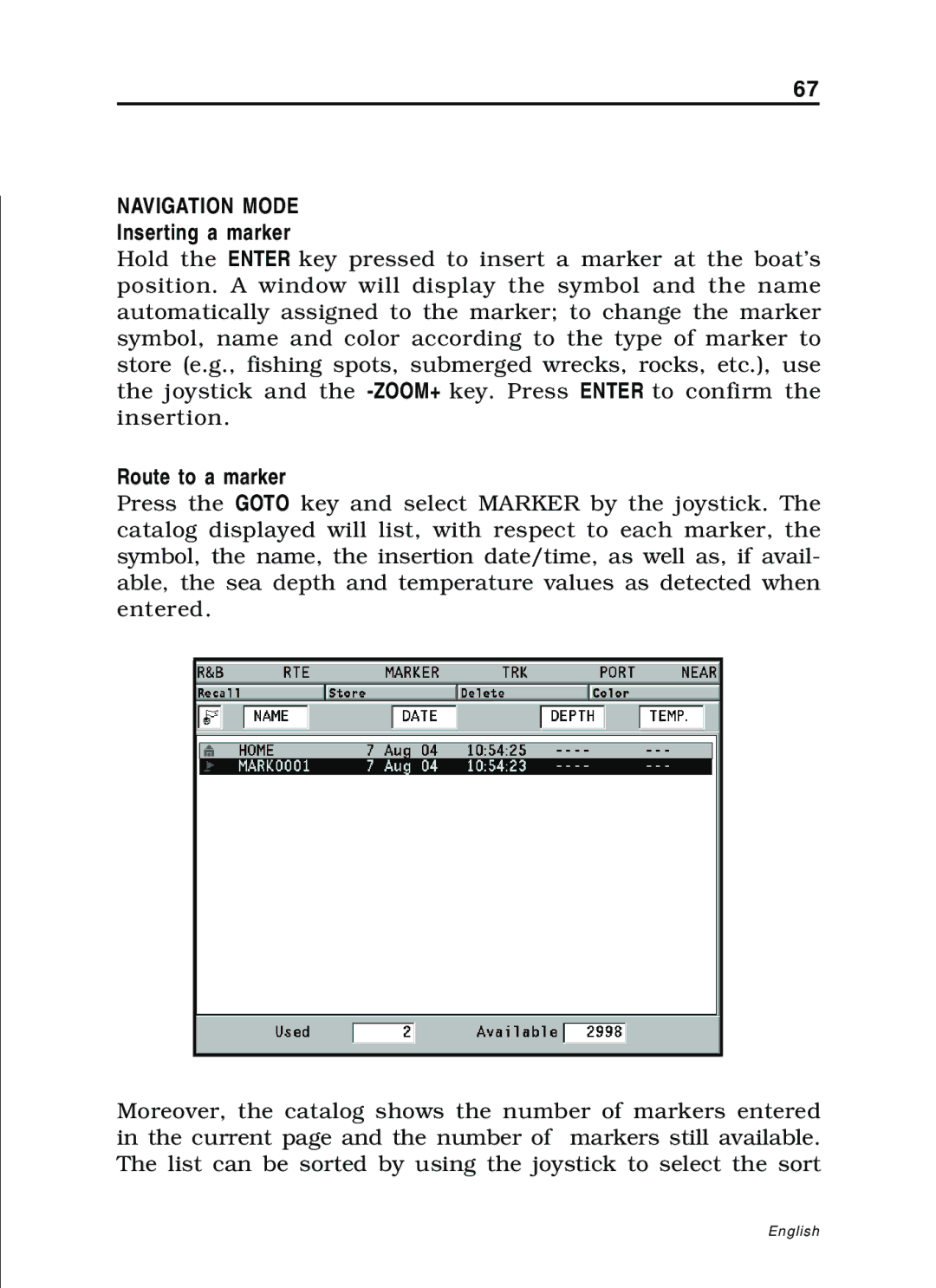 Navionics 11C, 10C manual Navigation Mode, Route to a marker 