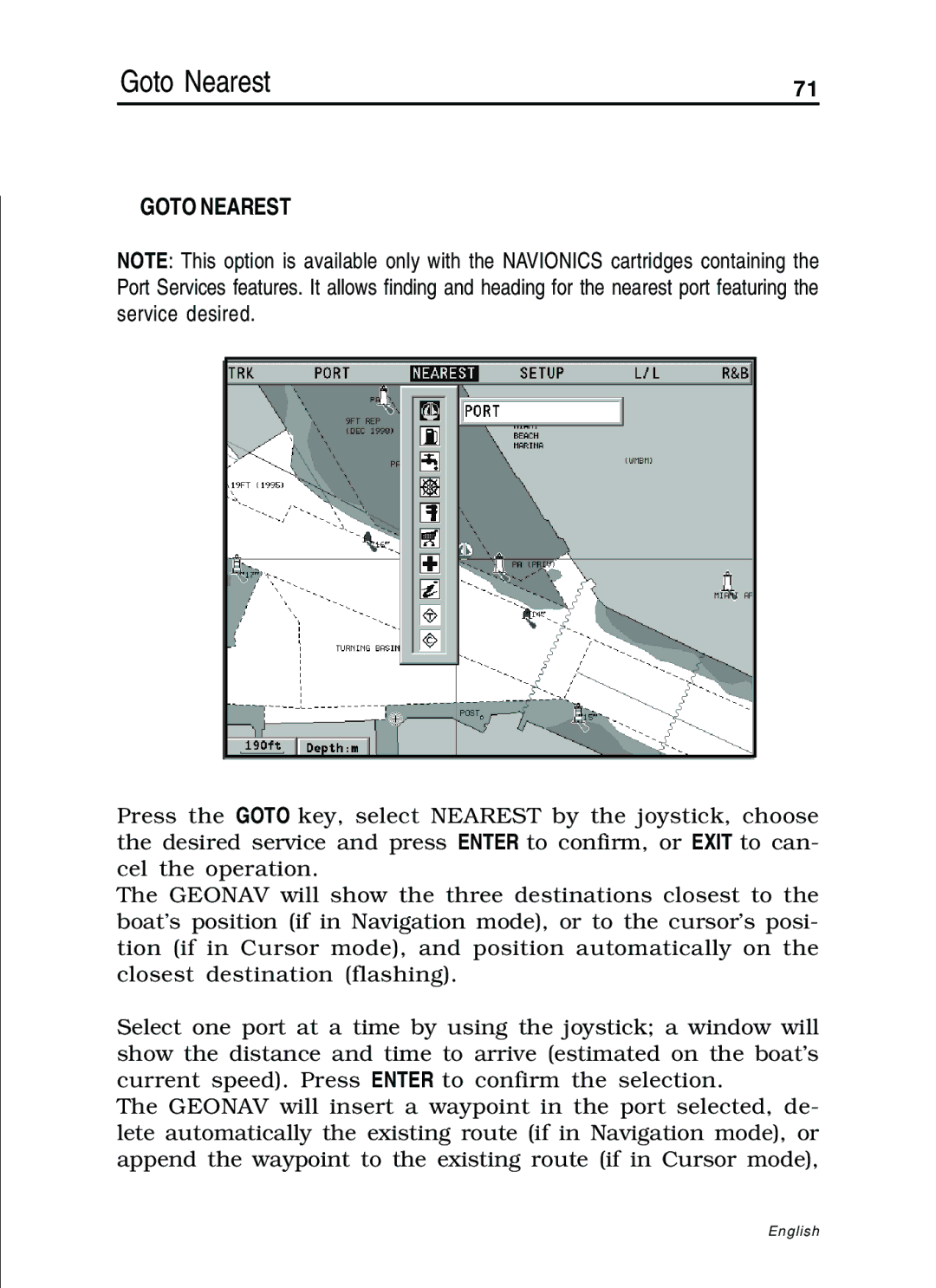 Navionics 11C, 10C manual Goto Nearest 