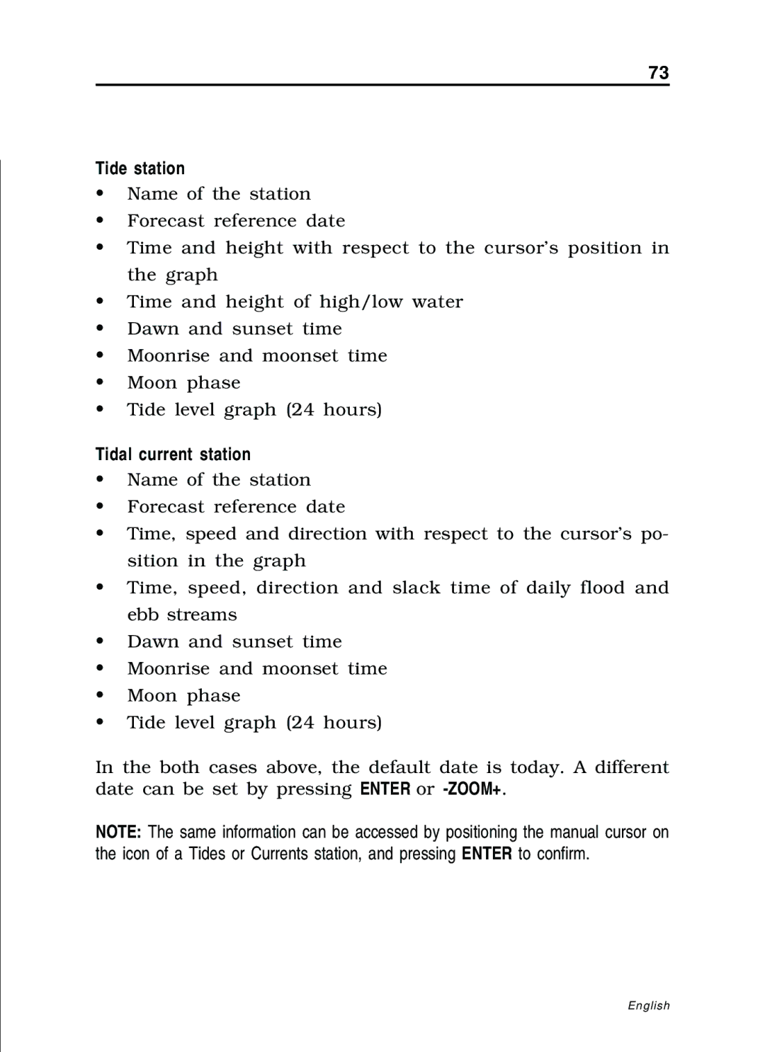 Navionics 11C, 10C manual Tide station, Tidal current station 