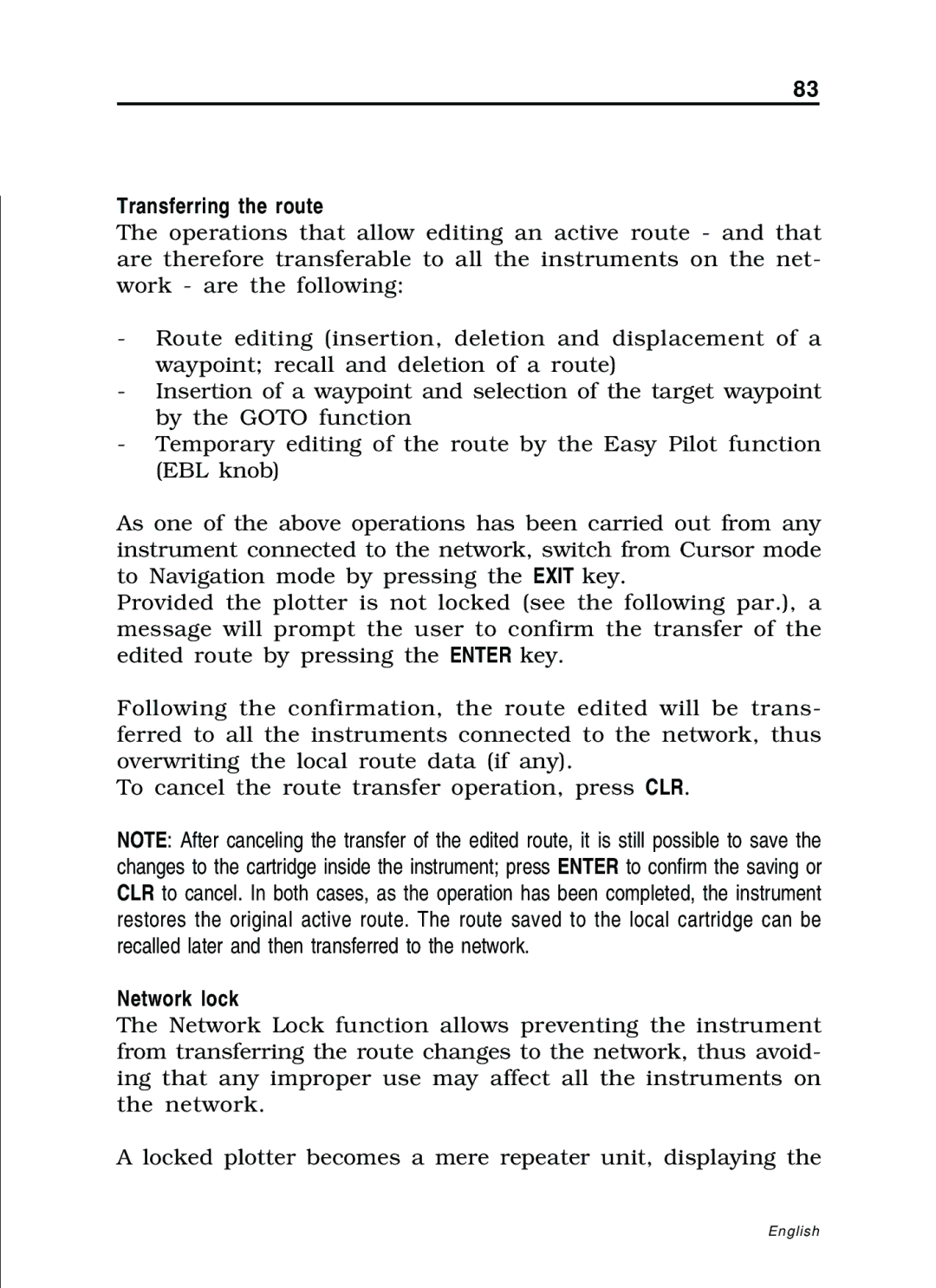 Navionics 11C, 10C manual Transferring the route, Network lock 