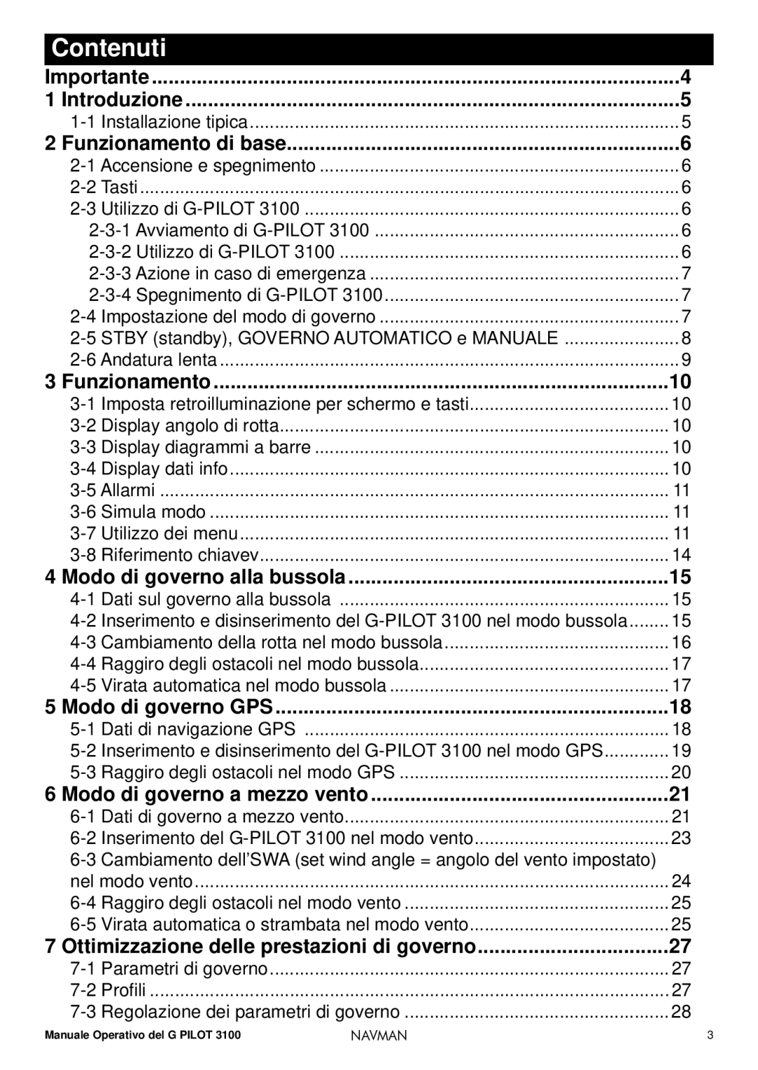 Navman 3100 operation manual Contenuti 