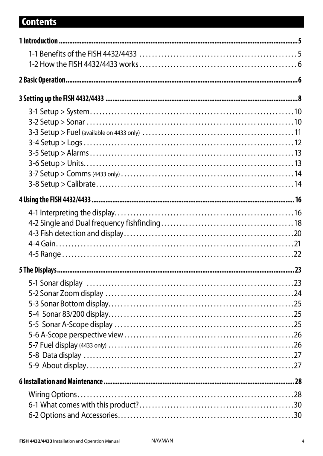 Navman 4433, 4432 operation manual Contents 