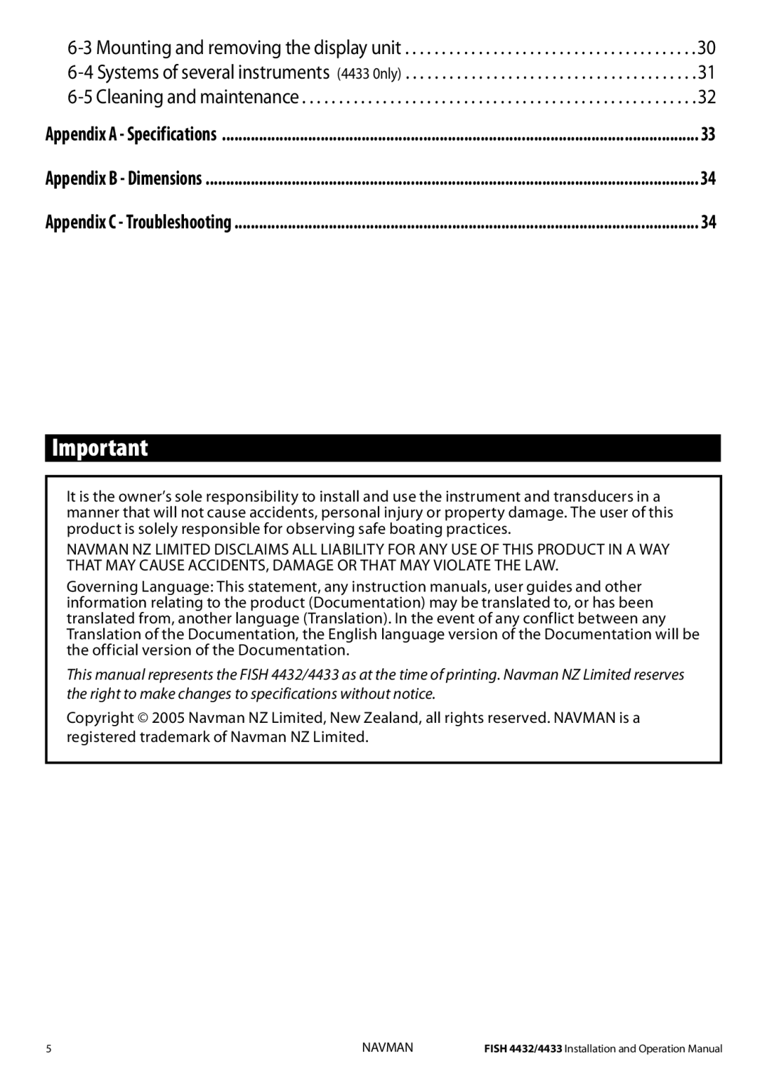 Navman 4432, 4433 operation manual Navman 