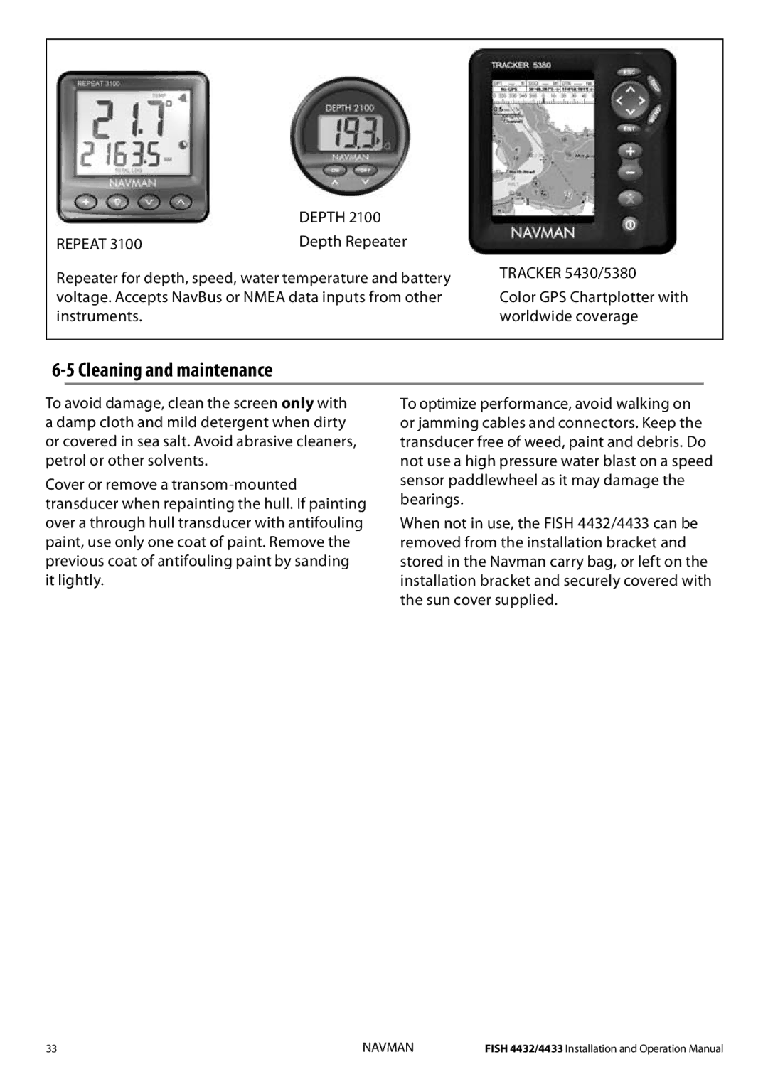 Navman 4432, 4433 operation manual Cleaning and maintenance, Repeat 