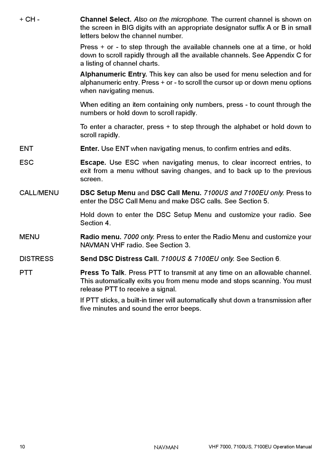 Navman 7000, 7100US operation manual Send DSC Distress Call US & 7100EU only. See Section 