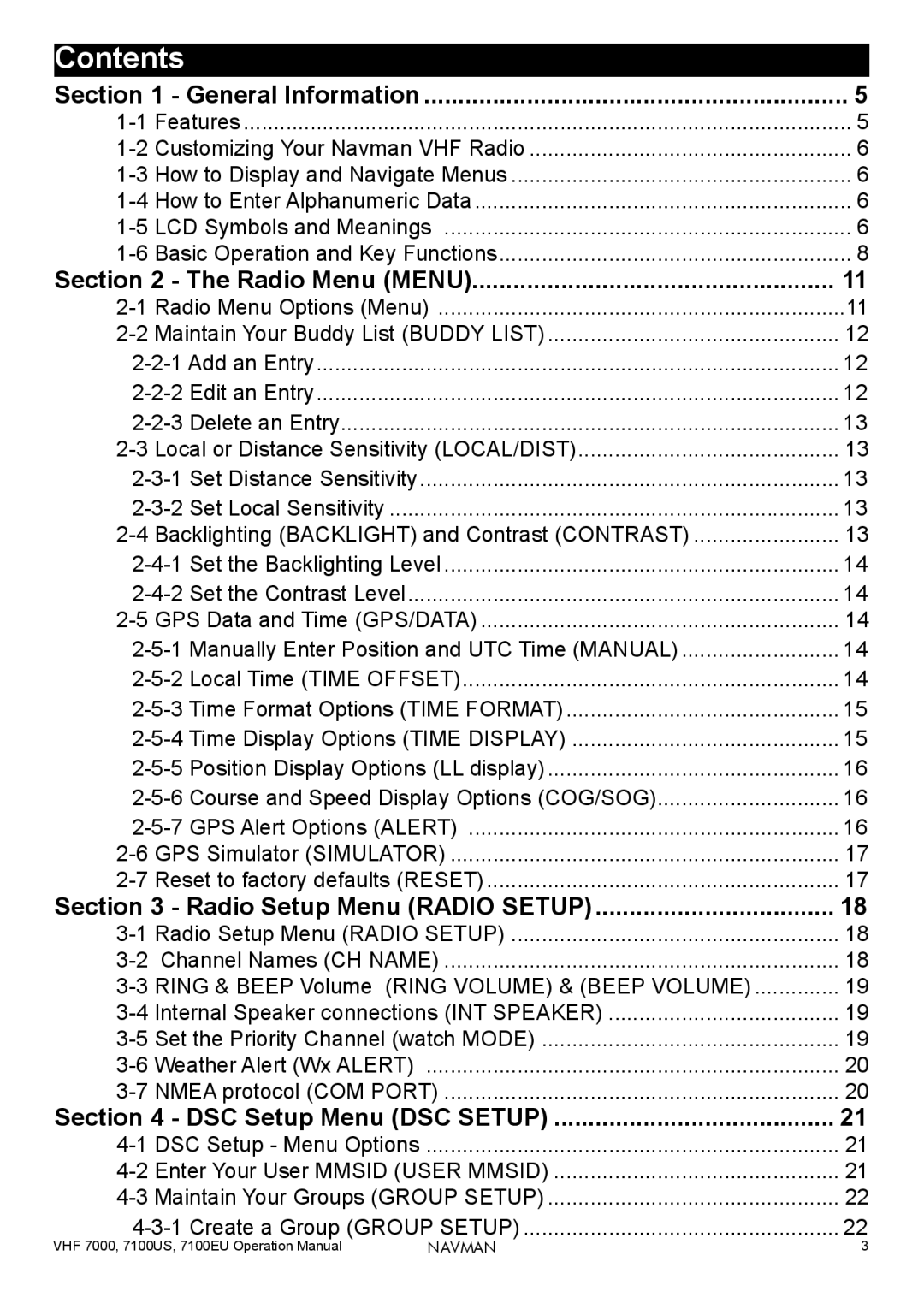 Navman 7100EU, 7000, 7100US operation manual Contents 