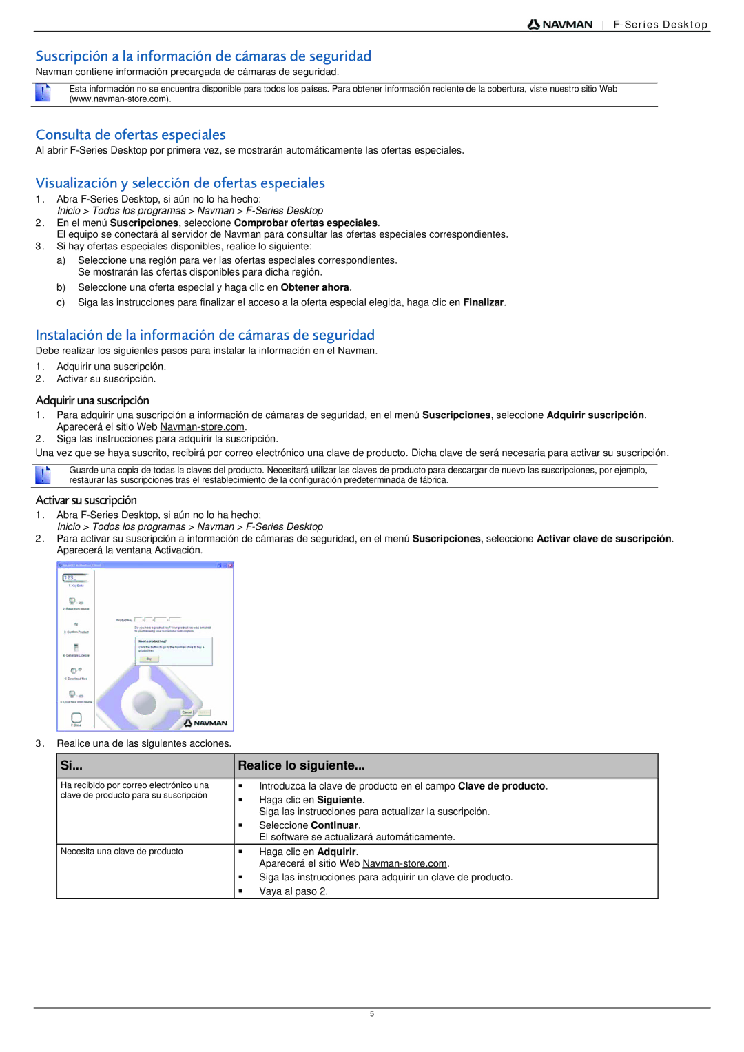 Navman F20 Suscripción a la información de cámaras de seguridad, Consulta de ofertas especiales, Realice lo siguiente 