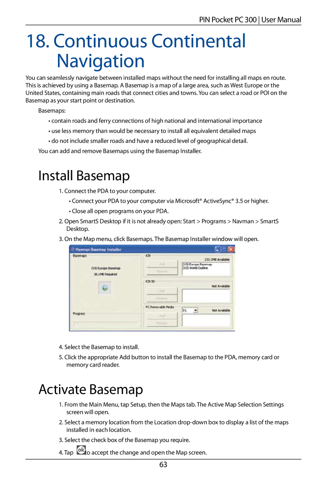 Navman SmartS TM quick start Install Basemap, Activate Basemap 