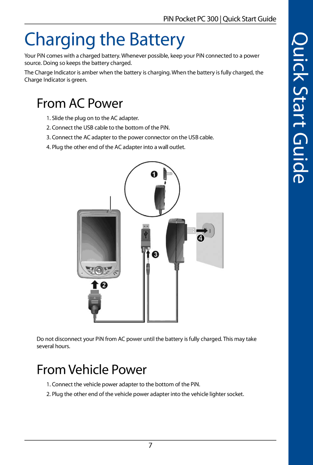 Navman SmartS TM quick start Charging the Battery, From AC Power, From Vehicle Power 