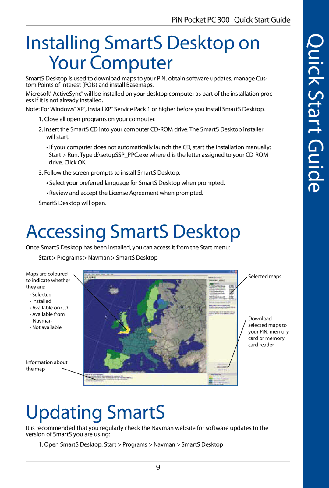 Navman SmartS TM quick start Installing SmartS Desktop on Your Computer, Updating SmartS 