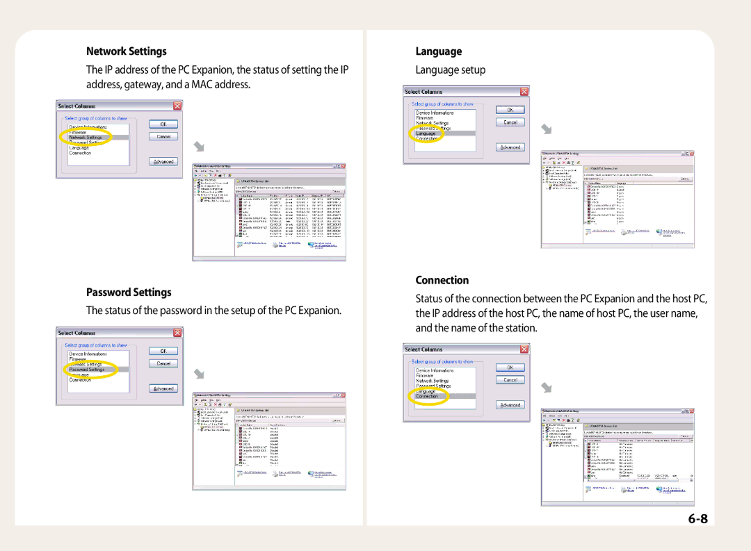 NComputing L200, L120, L100 manual Network Settings, Password Settings, Language, Connection 