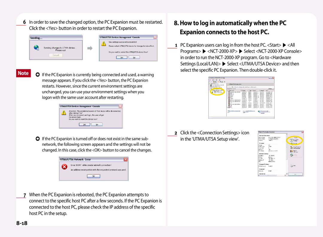 NComputing L100, L200, L120 manual Click the Connection Settings icon ‘UTMA/UTSA Setup view’ 