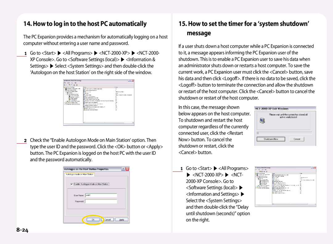 NComputing L100, L200 How to log in to the host PC automatically, How to set the timer for a ‘system shutdown’ message 