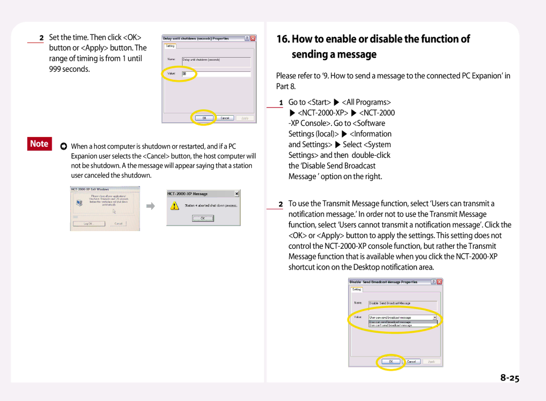 NComputing L200 How to enable or disable the function of sending a message, Information, NCT-2000-XP NCT-2000, Settings 