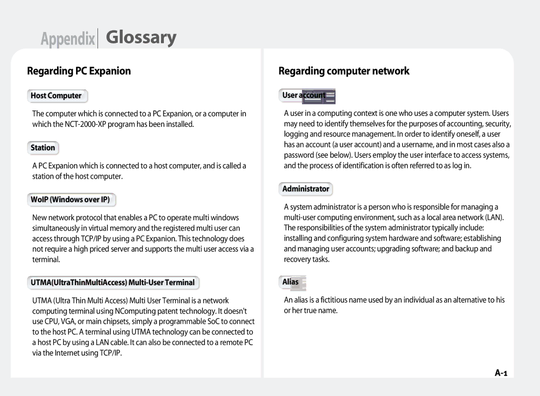 NComputing L200, L120, L100 manual Regarding PC Expanion, Regarding computer network 