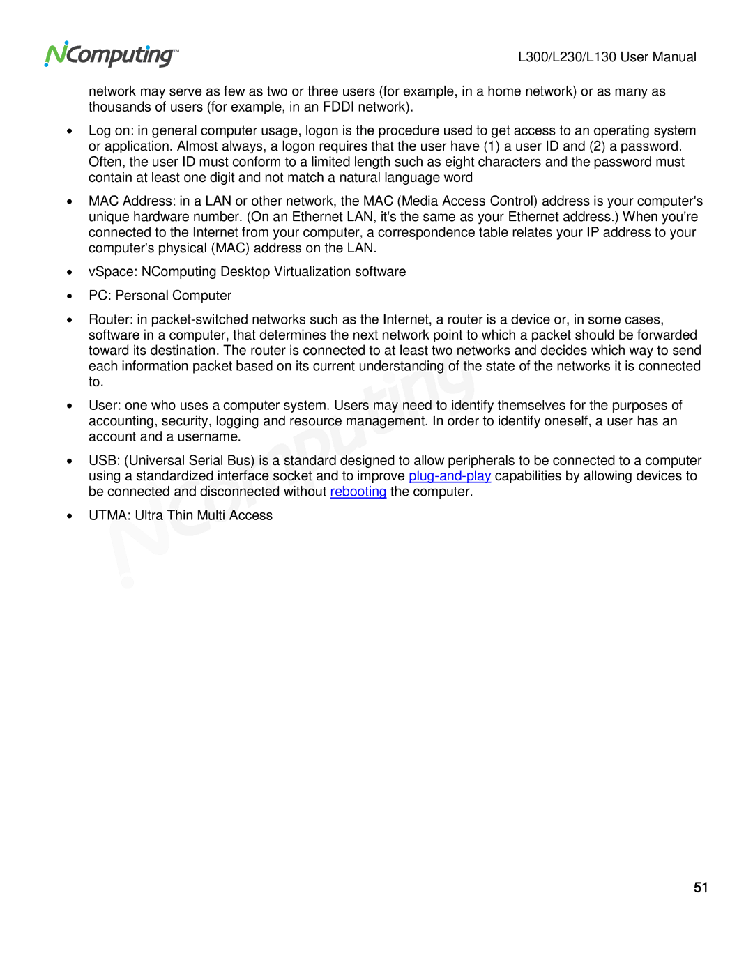 NComputing L230, L130, L300 user manual 