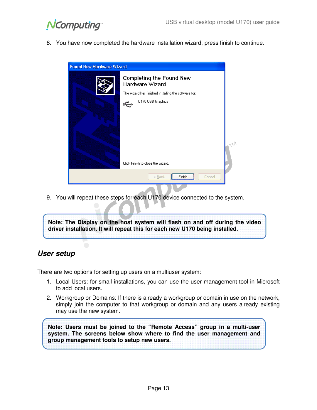 NComputing U170 manual User setup 