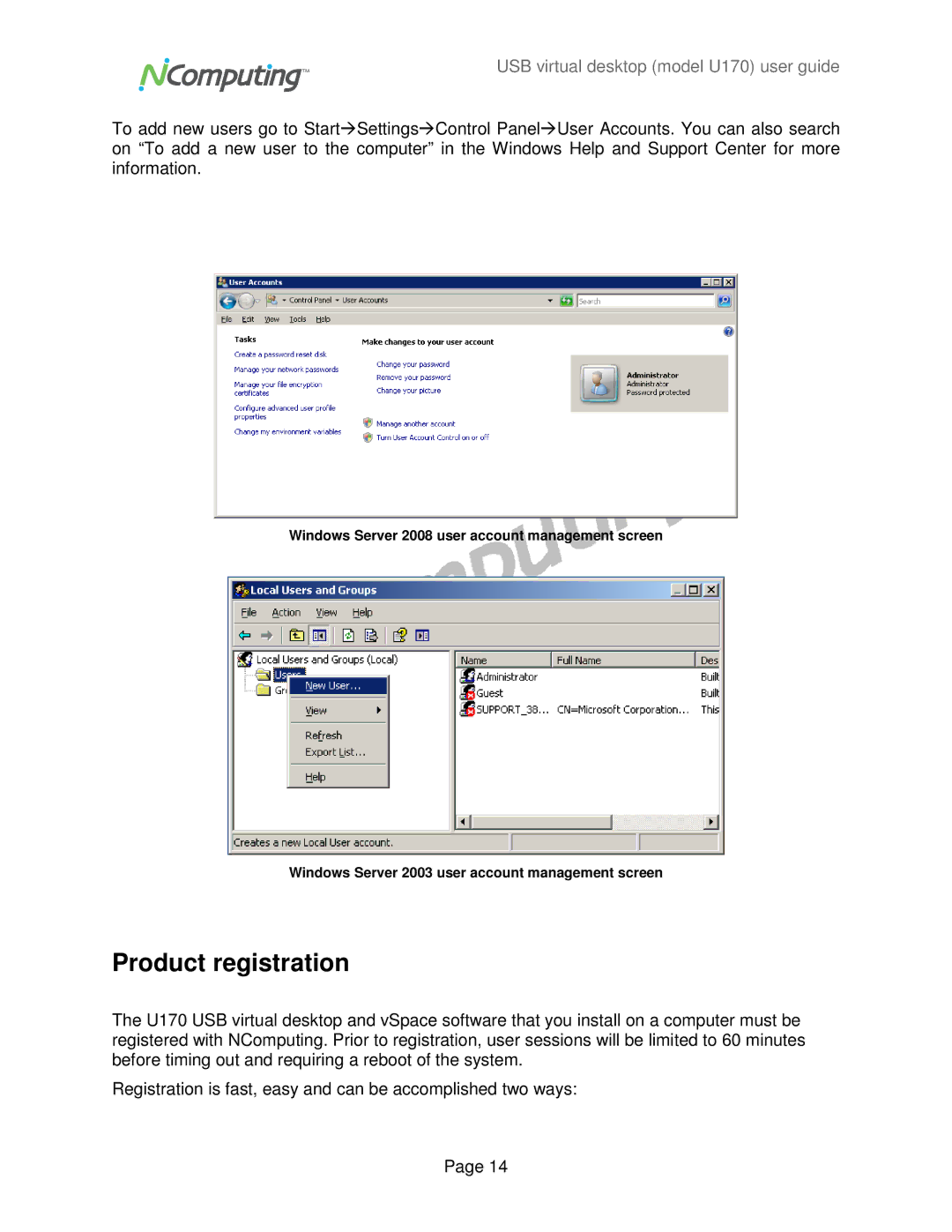 NComputing U170 manual Product registration 