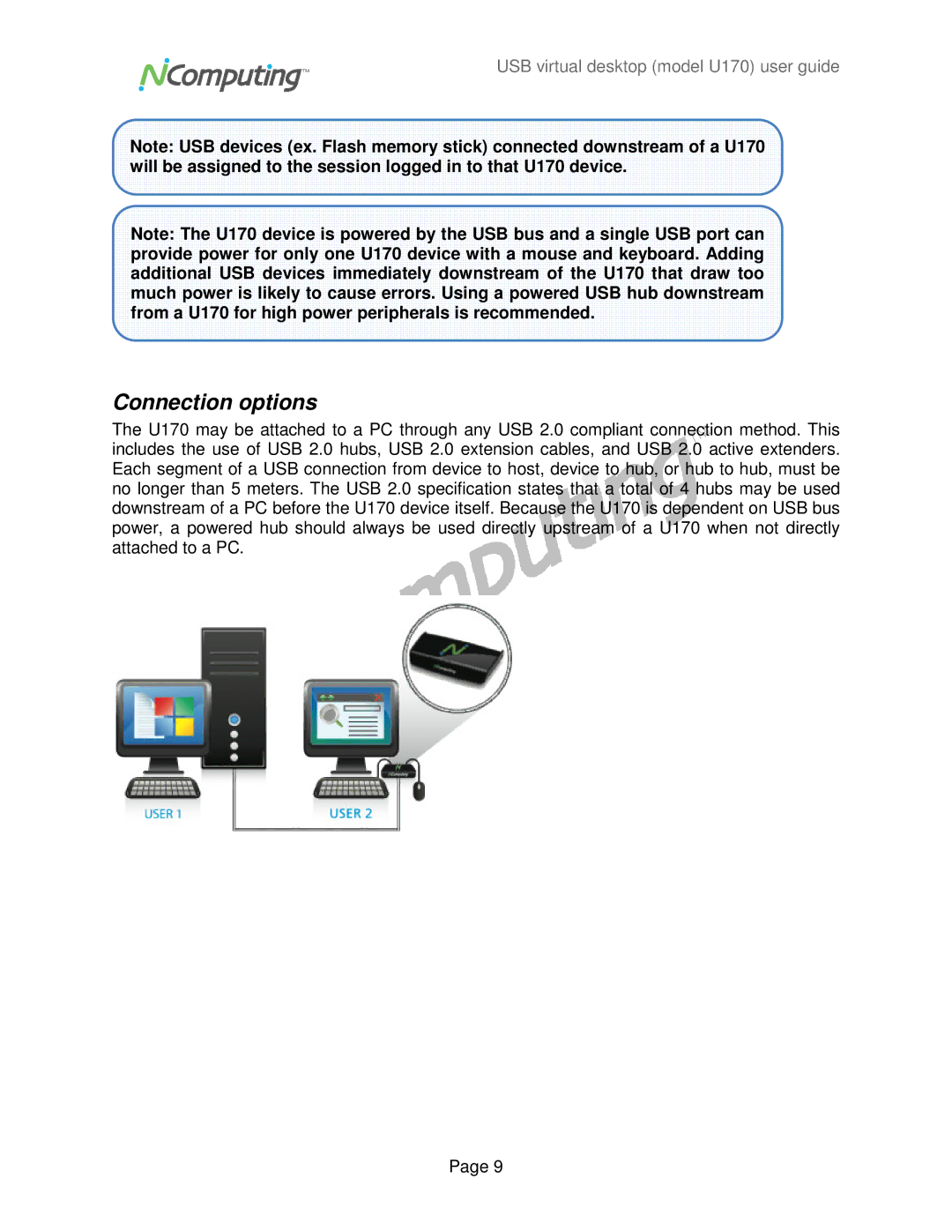 NComputing U170 manual Connection options 