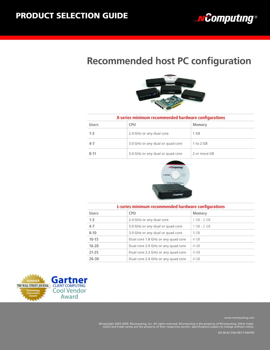 NComputing L230 X-series minimum recommended hardware conﬁgurations, L-series minimum recommended hardware conﬁgurations 