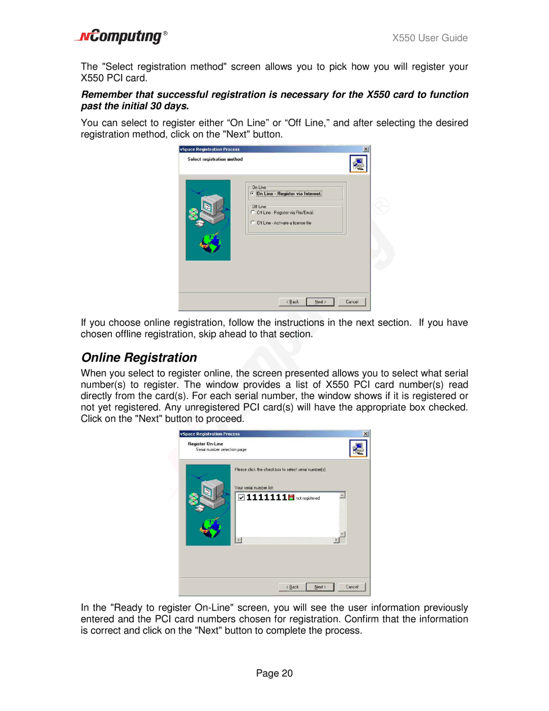 NComputing X550 manual Online Registration 