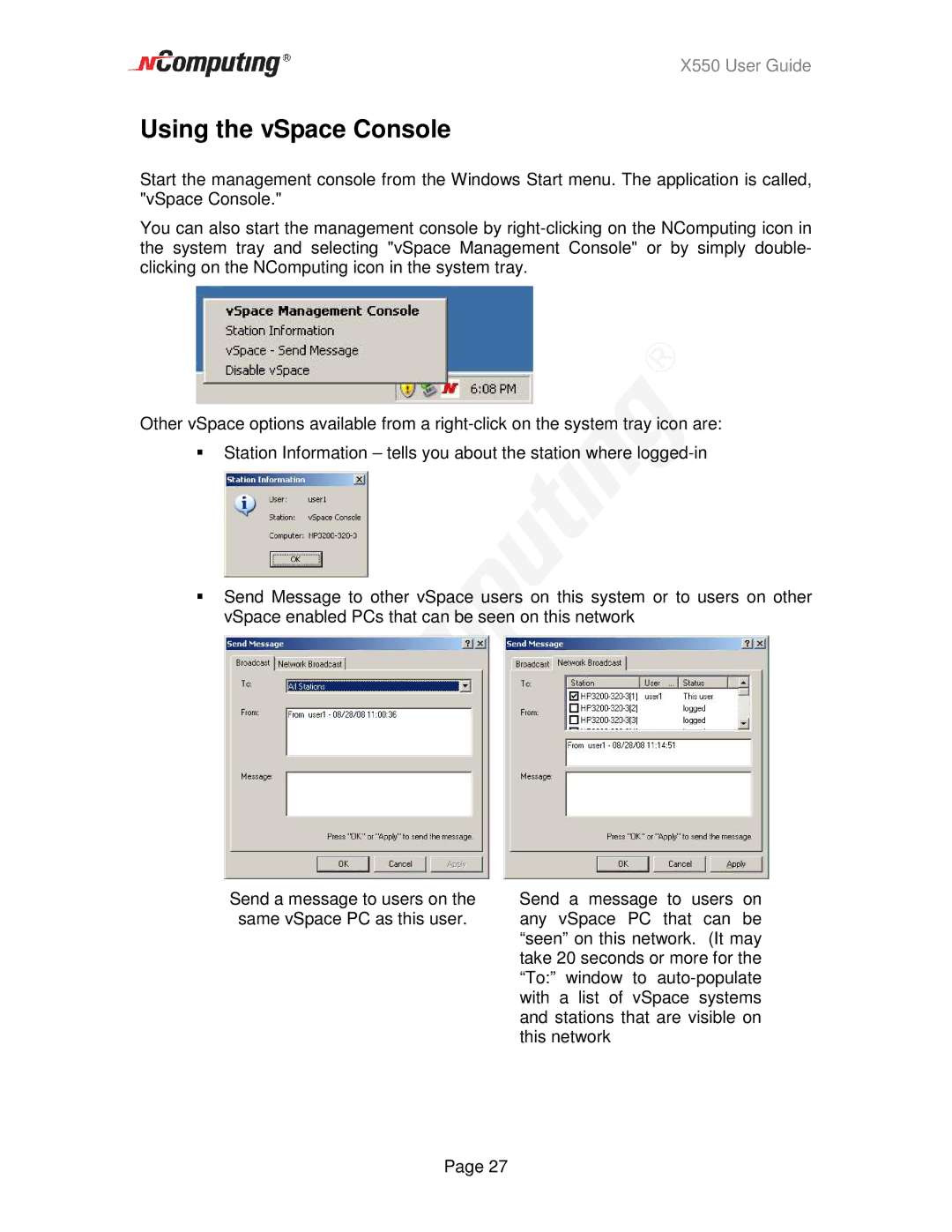 NComputing X550 manual Using the vSpace Console 