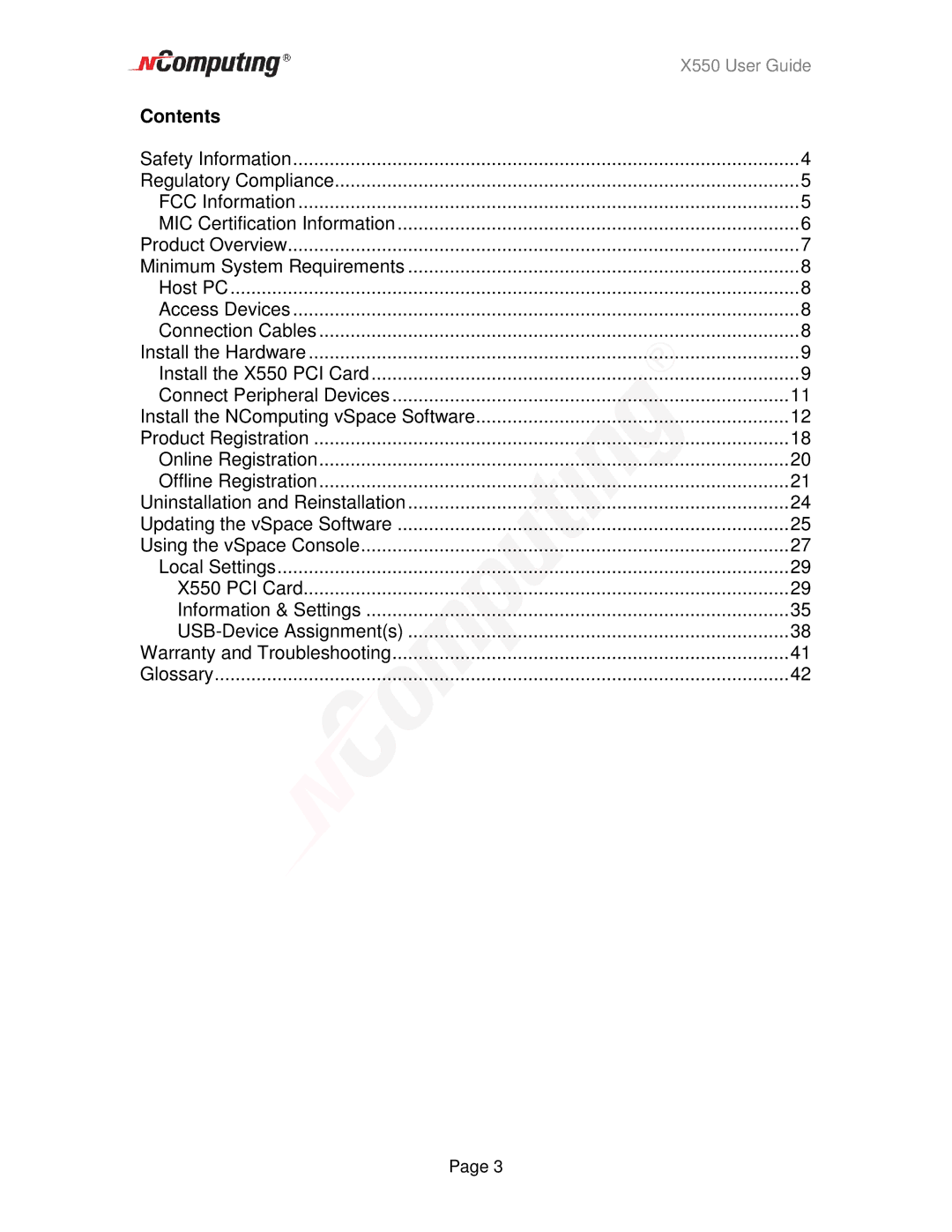 NComputing X550 manual Contents 