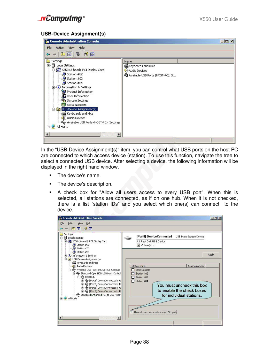 NComputing X550 manual USB-Device Assignments 