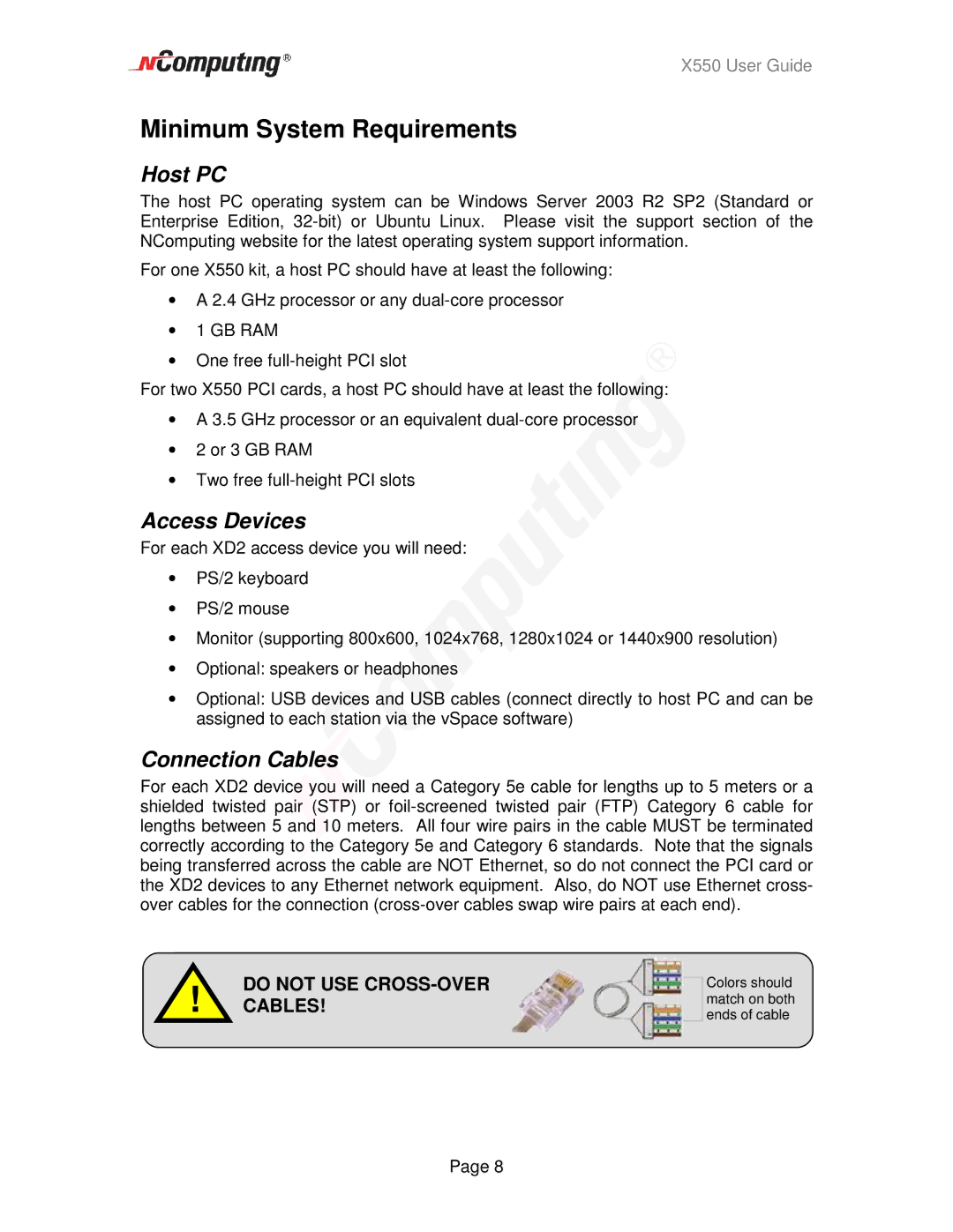 NComputing X550 manual Minimum System Requirements, Host PC 